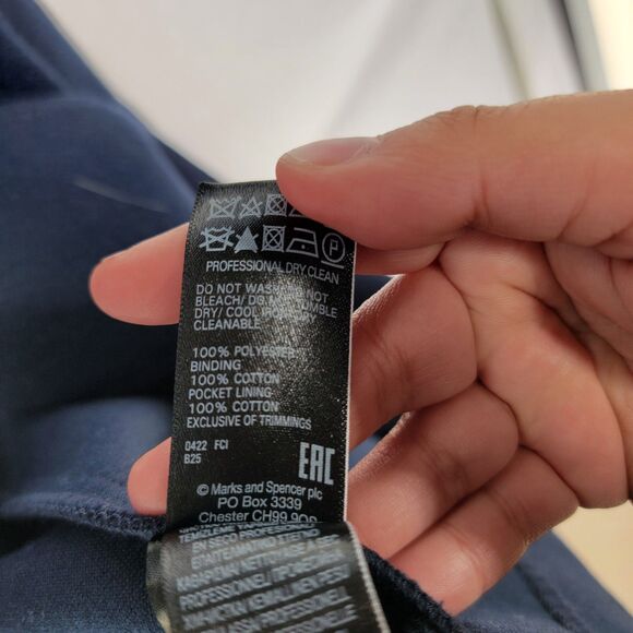 M & S Navy Blue Over Coat Solid Notched Lapel Collar w 2 Pockets Fleece Jacket 6 - Picture 5 of 8